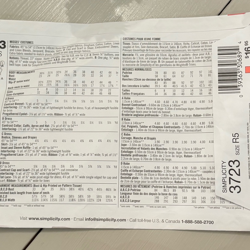 Simplicity 3723 Costume Pattern - Picture 2 of 2